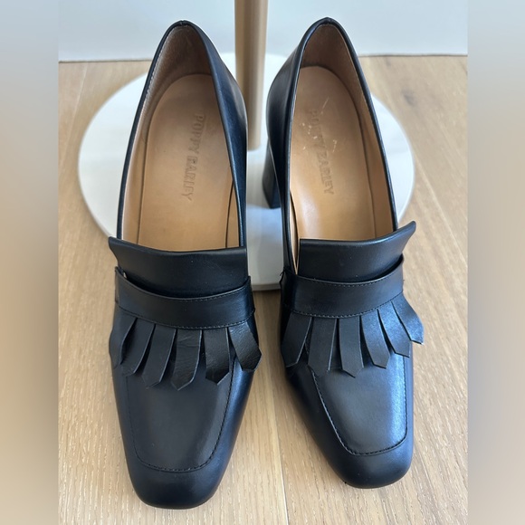 Poppy Barley Black Leather Women's Heeled Loafers - Picture 1 of 11